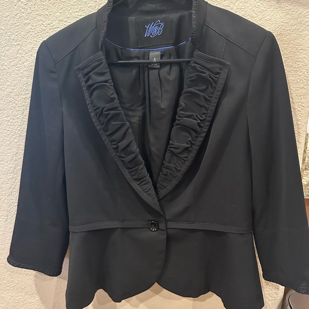 Women's Black Blazer with Ruffled Collar